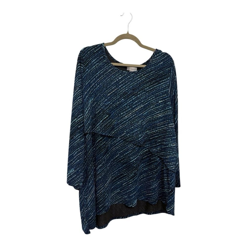 Catherines Blue Striped Asymmetrical Boho Tunic Top Flowy Draped Plus Size 1X